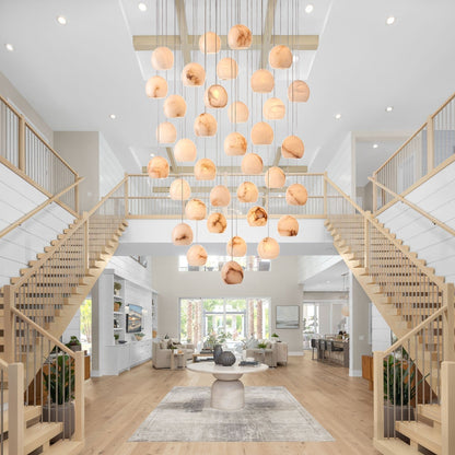 Arica Round Gold Chandelier with Natural Alabaster Stone Shades, Chandelier for High Ceiling - zelnolighting