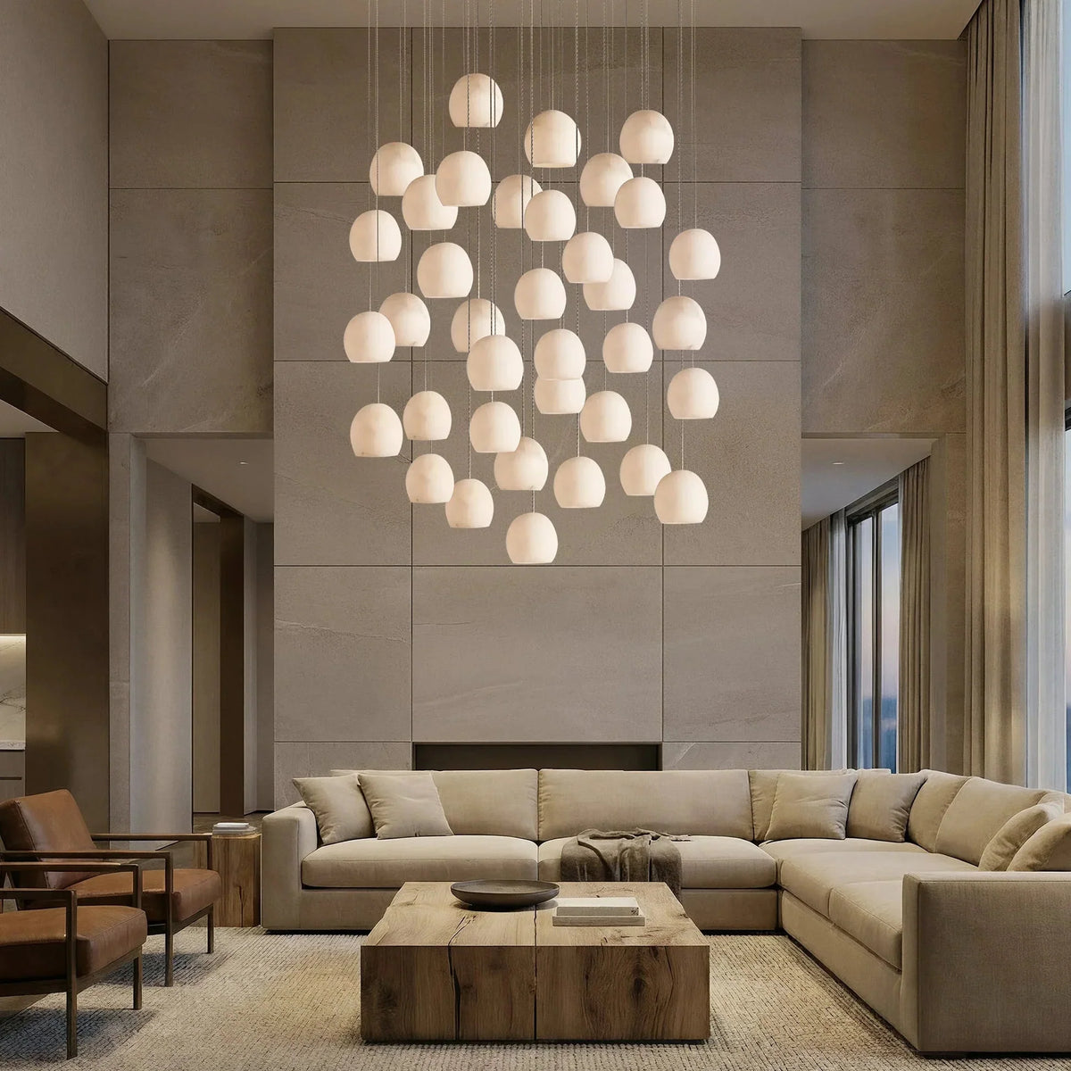 Arica Round Gold Chandelier with Natural Alabaster Stone Shades - zelnolighting