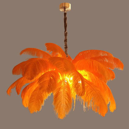 Art Deco Colorized Feather Brass Branch Chandelier - Zelno Lighting