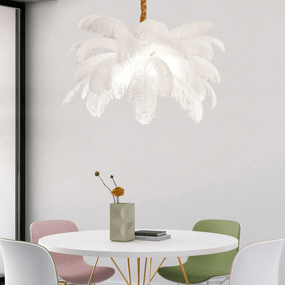 Art Deco Colorized Feather Brass Branch Chandelier - Zelno Lighting