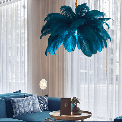 Art Deco Colorized Feather Brass Branch Chandelier - Zelno Lighting