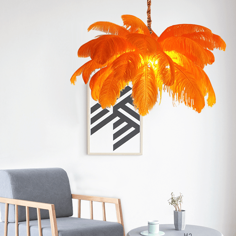 Art Deco Colorized Feather Brass Branch Chandelier - Zelno Lighting