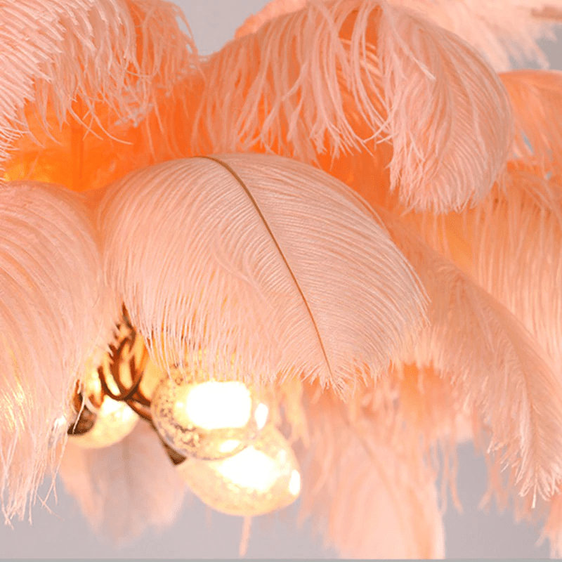 Art Deco Colorized Feather Brass Branch Chandelier - Zelno Lighting