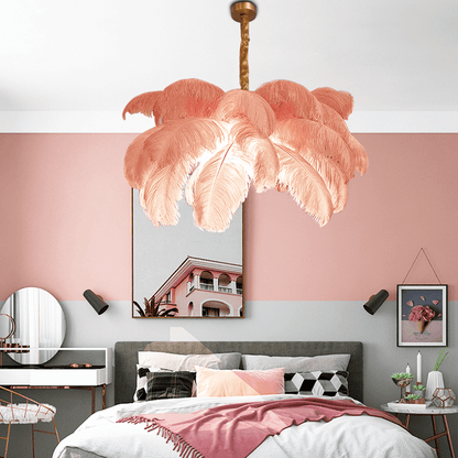 Art Deco Colorized Feather Brass Branch Chandelier - Zelno Lighting