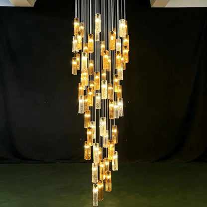 Art Design Colorful Rectangle Cluster Glass Tile Pendant Chandelier - Zelno Lighting