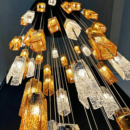Art Design Colorful Rectangle Cluster Glass Tile Pendant Chandelier - Zelno Lighting