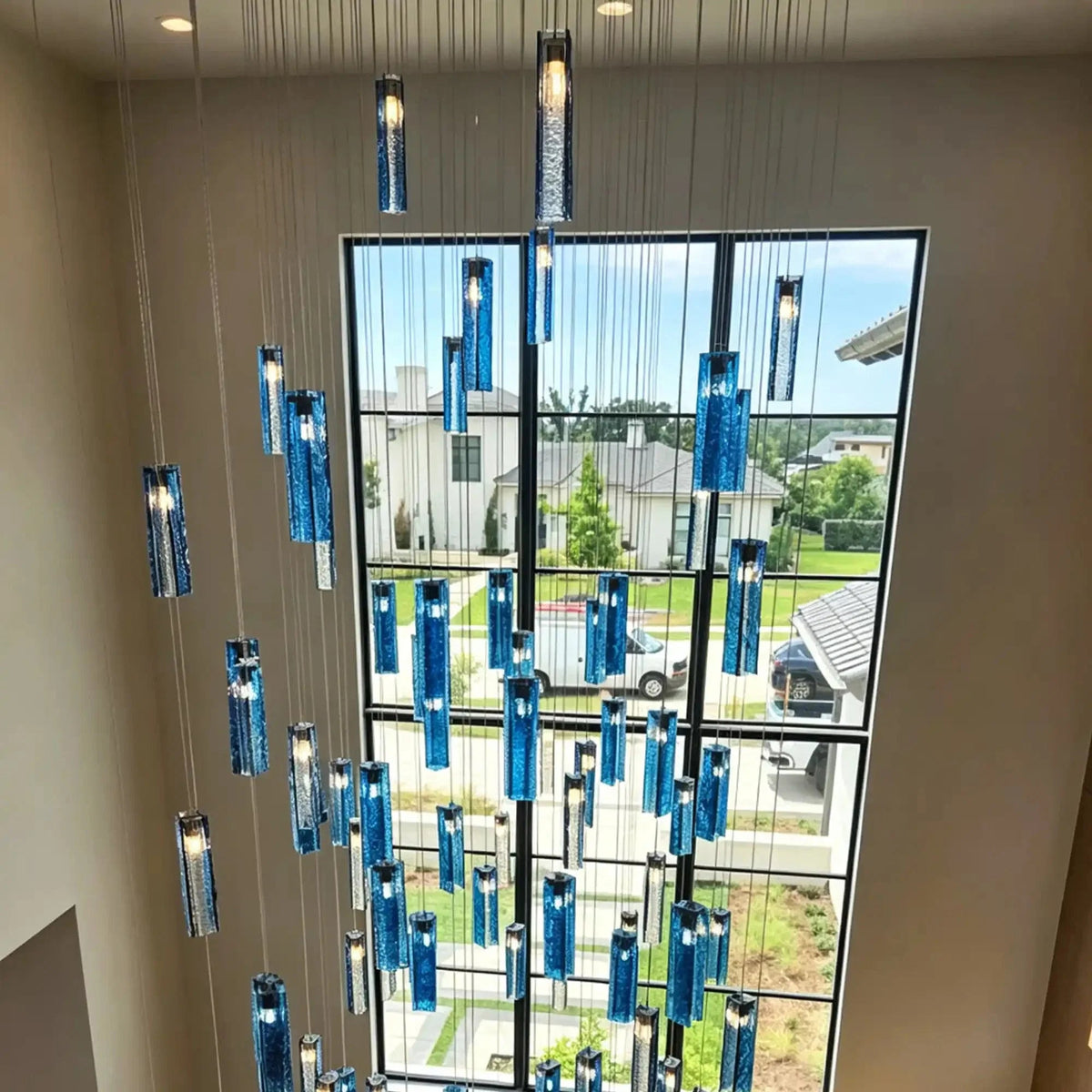 Art Design Colorful Rectangle Cluster Glass Tile Pendant Chandelier - Zelno Lighting