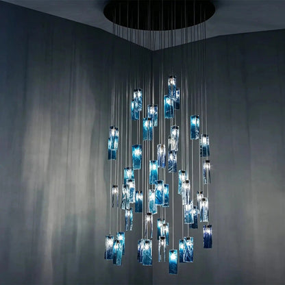 Art Design Colorful Rectangle Cluster Glass Tile Pendant Chandelier - Zelno Lighting