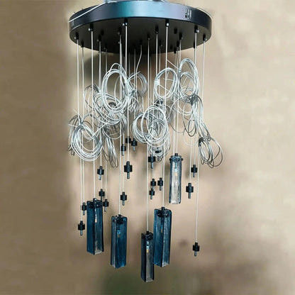 Art Design Colorful Rectangle Cluster Glass Tile Pendant Chandelier - Zelno Lighting