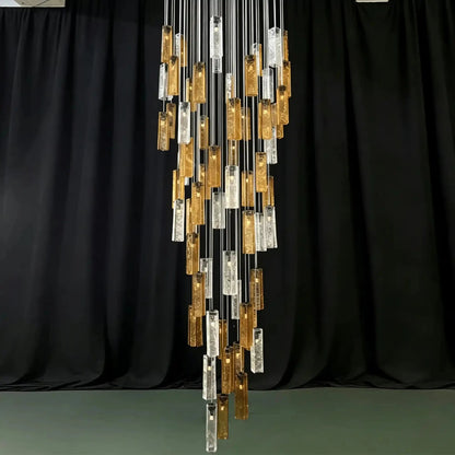 Art Design Colorful Rectangle Cluster Glass Tile Pendant Chandelier - Zelno Lighting