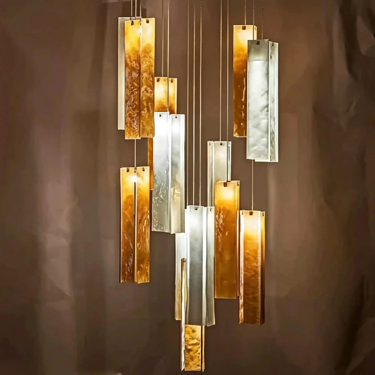 Art Design Colorful Rectangle Cluster Glass Tile Pendant Chandelier - Zelno Lighting