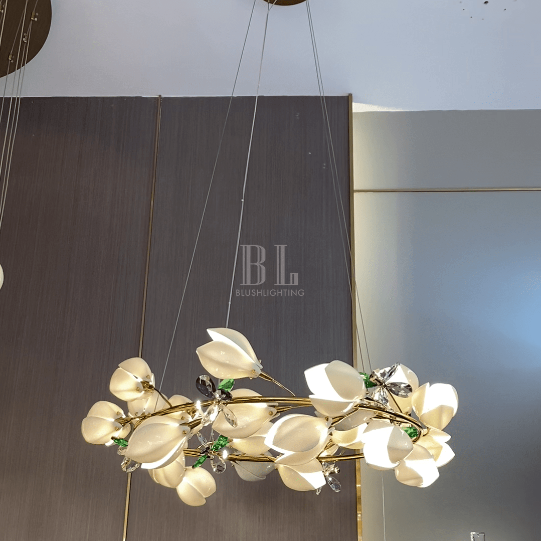 Art Design Creative Ceramic Magnolia Ring/Linear Chandelier for Bedroom/Living Room/Dining Room/Kitchen Island - Zelno Lighting