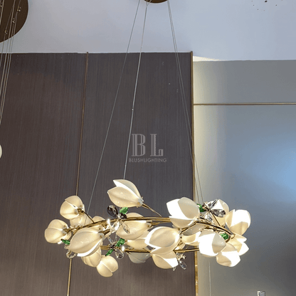 Art Design Creative Ceramic Magnolia Ring/Linear Chandelier for Bedroom/Living Room/Dining Room/Kitchen Island - Zelno Lighting