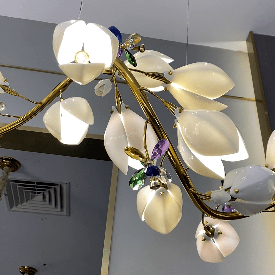 Art Design Creative Ceramic Magnolia Ring/Linear Chandelier for Bedroom/Living Room/Dining Room/Kitchen Island - Zelno Lighting