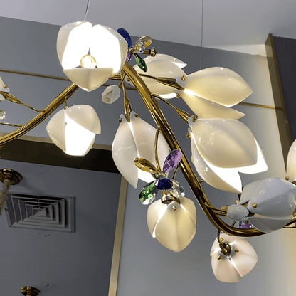 Art Design Creative Ceramic Magnolia Ring/Linear Chandelier for Bedroom/Living Room/Dining Room/Kitchen Island - Zelno Lighting