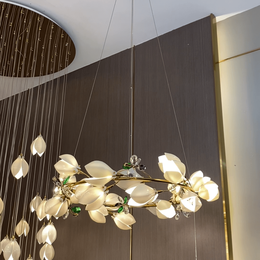 Art Design Creative Ceramic Magnolia Ring/Linear Chandelier for Bedroom/Living Room/Dining Room/Kitchen Island - Zelno Lighting