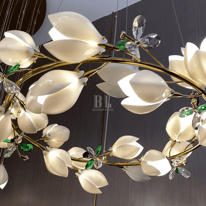 Art Design Creative Ceramic Magnolia Ring/Linear Chandelier for Bedroom/Living Room/Dining Room/Kitchen Island - Zelno Lighting