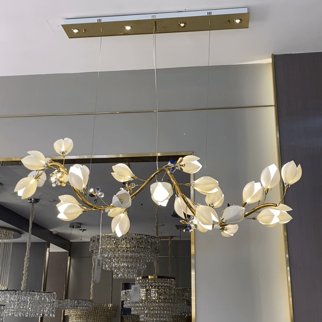 Art Design Creative Ceramic Magnolia Ring/Linear Chandelier for Bedroom/Living Room/Dining Room/Kitchen Island - Zelno Lighting