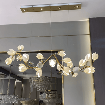Art Design Creative Ceramic Magnolia Ring/Linear Chandelier for Bedroom/Living Room/Dining Room/Kitchen Island - Zelno Lighting