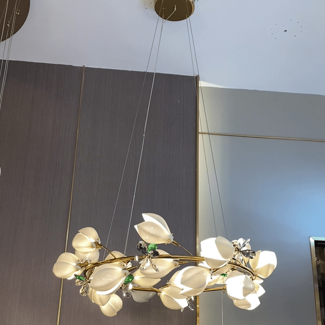 Art Design Creative Ceramic Magnolia Ring/Linear Chandelier for Bedroom/Living Room/Dining Room/Kitchen Island - Zelno Lighting