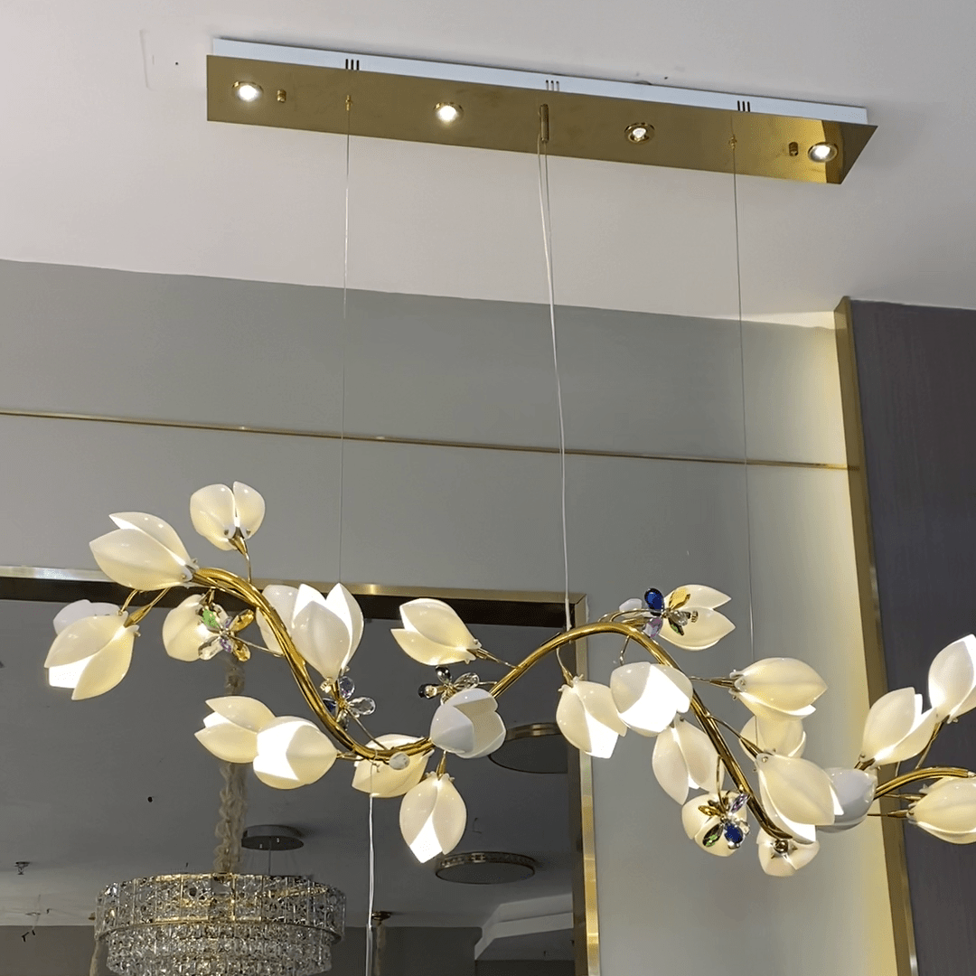 Art Design Creative Ceramic Magnolia Ring/Linear Chandelier for Bedroom/Living Room/Dining Room/Kitchen Island - Zelno Lighting
