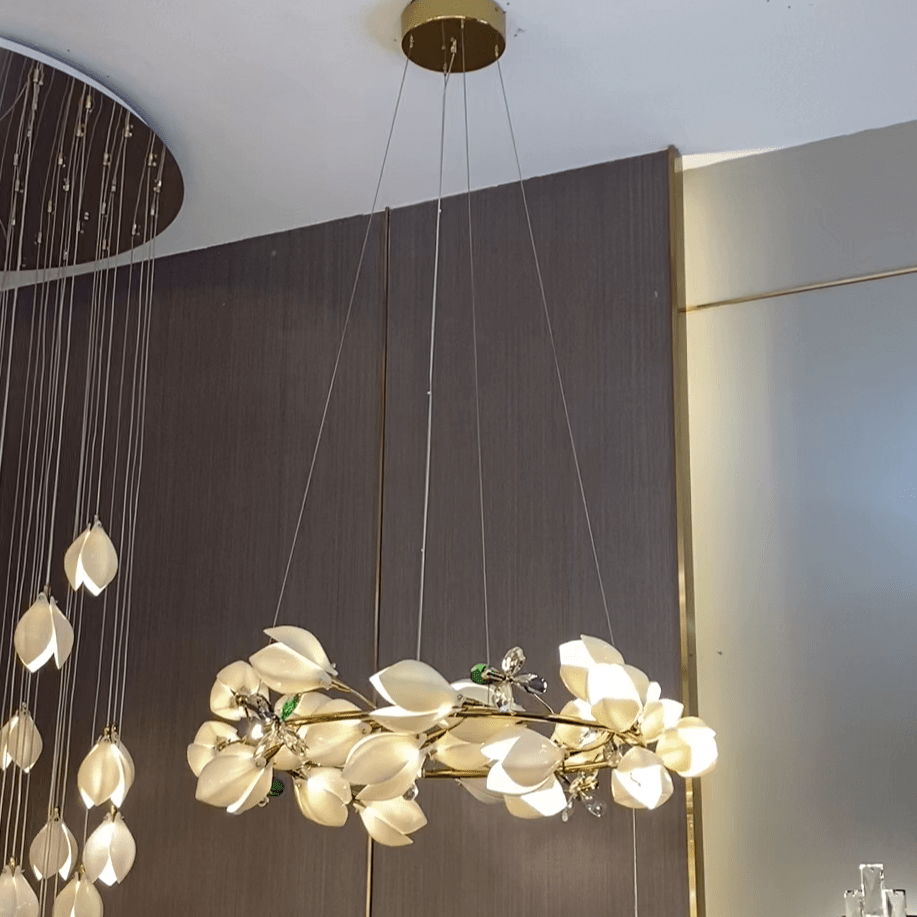 Art Design Creative Ceramic Magnolia Ring/Linear Chandelier for Bedroom/Living Room/Dining Room/Kitchen Island - Zelno Lighting