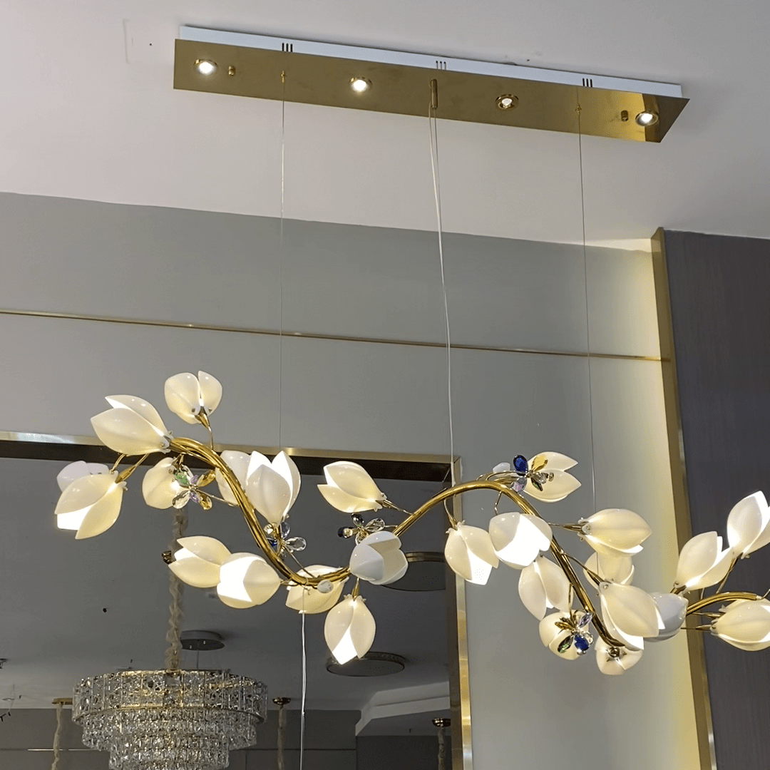 Art Design Creative Ceramic Magnolia Ring/Linear Chandelier for Bedroom/Living Room/Dining Room/Kitchen Island - Zelno Lighting