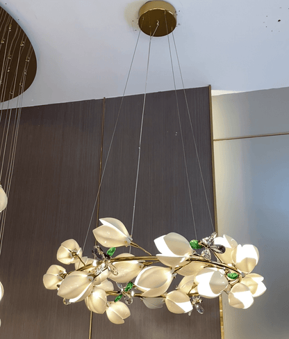 Art Design Creative Ceramic Magnolia Ring/Linear Chandelier for Bedroom/Living Room/Dining Room/Kitchen Island - Zelno Lighting
