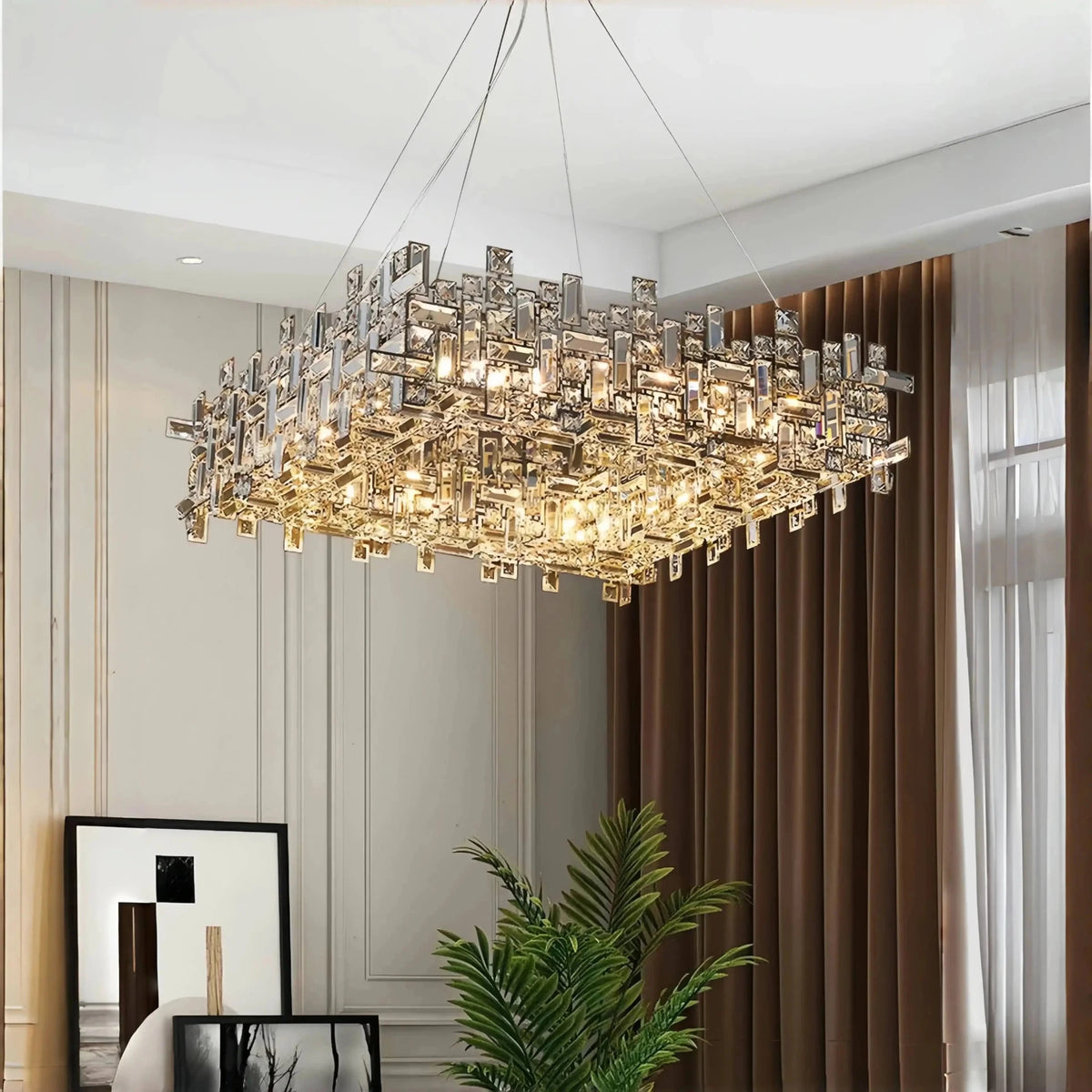 Art Irregular Block Collection Crystal Pendant Chandelier Suit for Living/Dining Room - Zelno Lighting