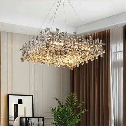 Art Irregular Block Collection Crystal Pendant Chandelier Suit for Living/Dining Room - Zelno Lighting