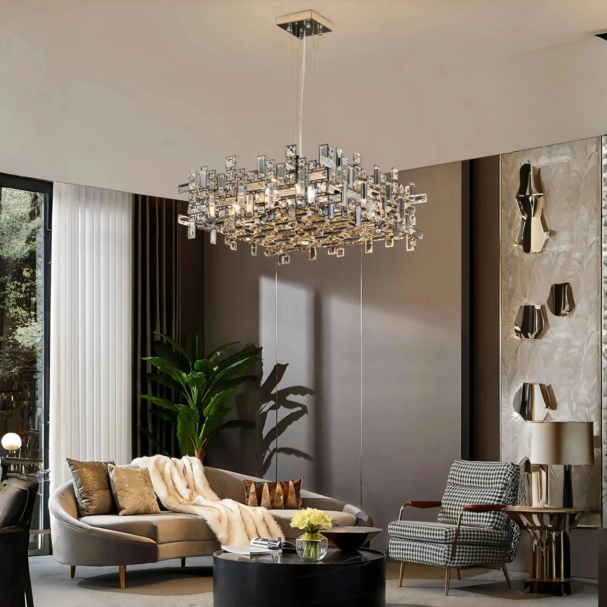 Art Irregular Block Collection Crystal Pendant Chandelier Suit for Living/Dining Room - Zelno Lighting