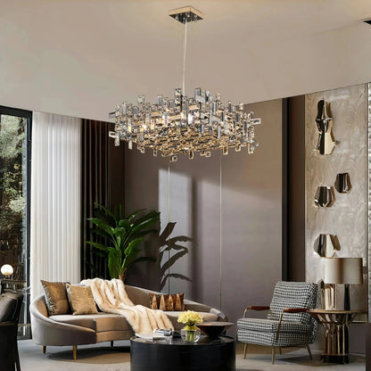 Art Irregular Block Collection Crystal Pendant Chandelier Suit for Living/Dining Room - Zelno Lighting
