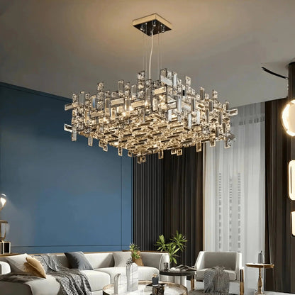 Art Irregular Block Collection Crystal Pendant Chandelier Suit for Living/Dining Room - Zelno Lighting