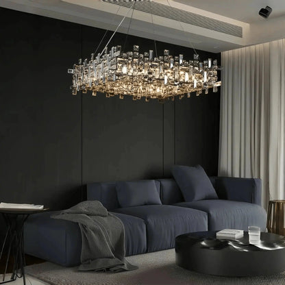 Art Irregular Block Collection Crystal Pendant Chandelier Suit for Living/Dining Room - Zelno Lighting