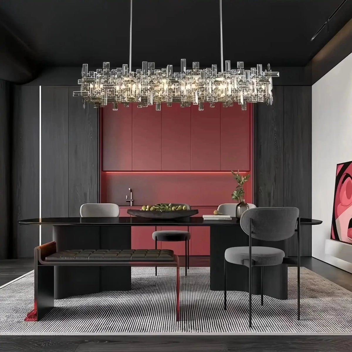 Art Irregular Block Collection Crystal Pendant Chandelier Suit for Living/Dining Room - Zelno Lighting