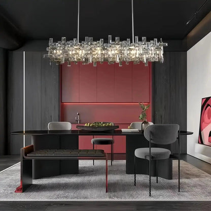 Art Irregular Block Collection Crystal Pendant Chandelier Suit for Living/Dining Room - Zelno Lighting