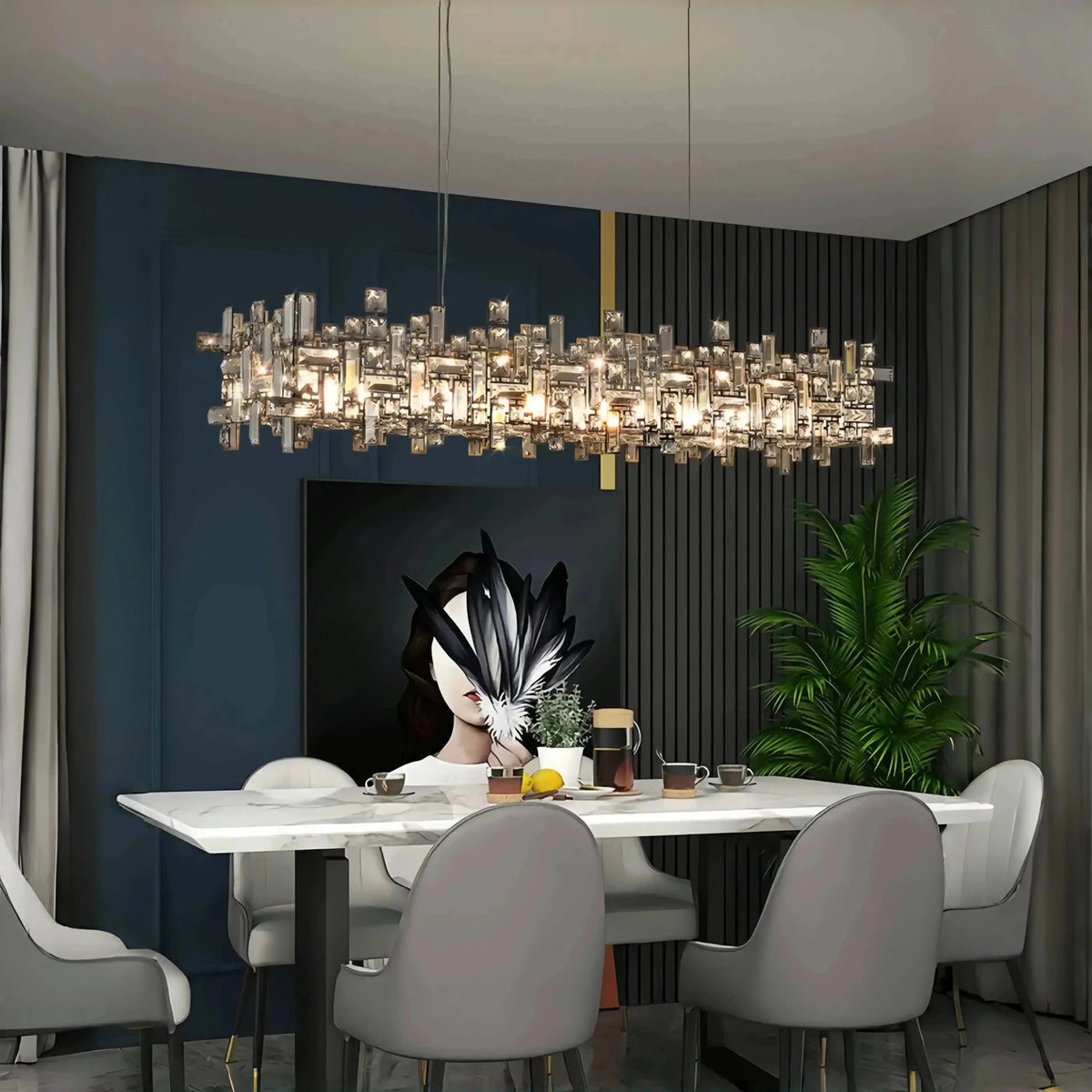 Art Irregular Block Collection Crystal Pendant Chandelier Suit for Living/Dining Room - Zelno Lighting