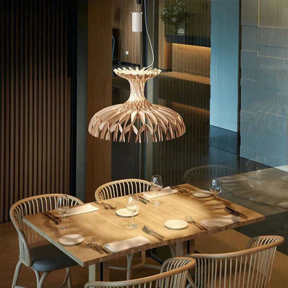 Art Oriental Tone Hand-made Wood Dome Pendant Chandelier for Living/Dining Room - Zelno Lighting