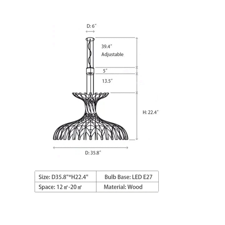Art Oriental Tone Hand-made Wood Dome Pendant Chandelier for Living/Dining Room - Zelno Lighting