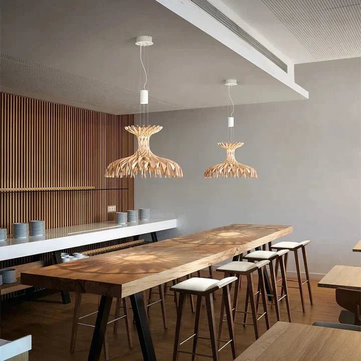 Art Oriental Tone Hand-made Wood Dome Pendant Chandelier for Living/Dining Room - Zelno Lighting