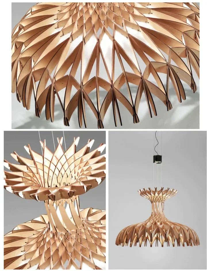 Art Oriental Tone Hand-made Wood Dome Pendant Chandelier for Living/Dining Room - Zelno Lighting