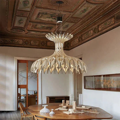 Art Oriental Tone Hand-made Wood Dome Pendant Chandelier for Living/Dining Room - Zelno Lighting