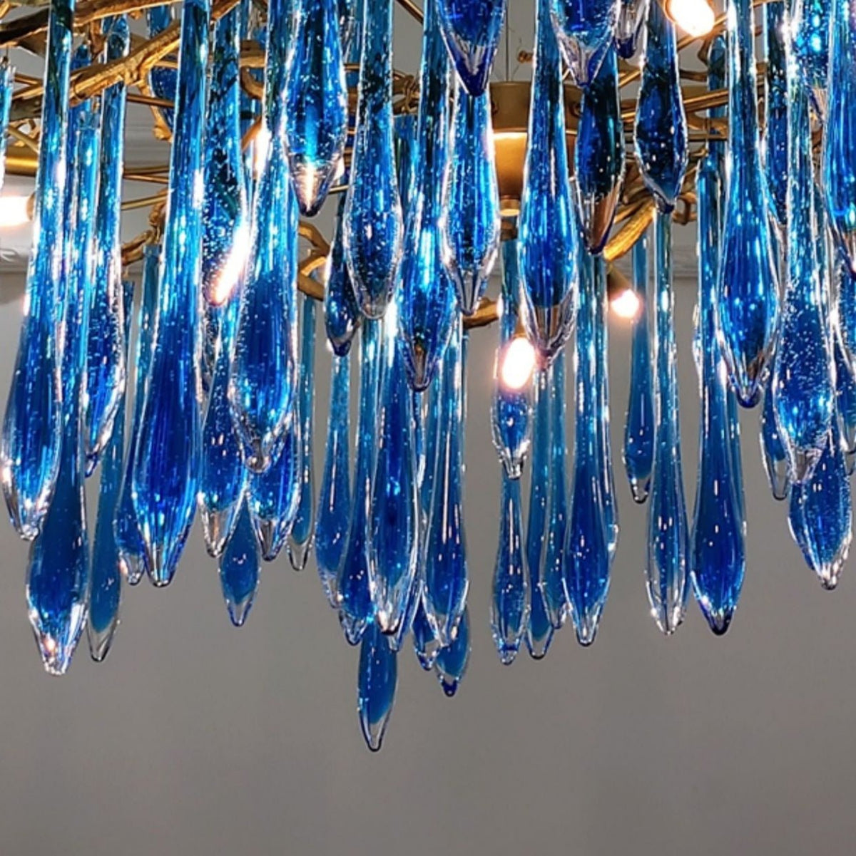 Artistic Branch Chandelier with Blue Glaze Drops for Dining Room - Zelno Lighting