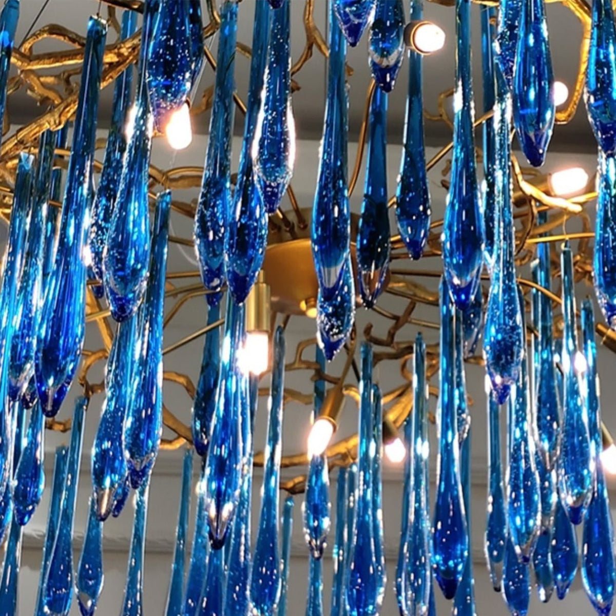 Artistic Branch Chandelier with Blue Glaze Drops for Dining Room - Zelno Lighting