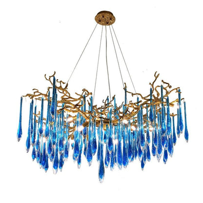 Artistic Branch Chandelier with Blue Glaze Drops for Dining Room - Zelno Lighting