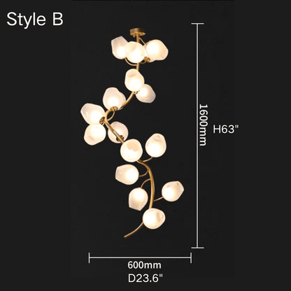Artistic Glass Lampshade Chandelier with Branches Design for High Ceilings - Zelno Lighting