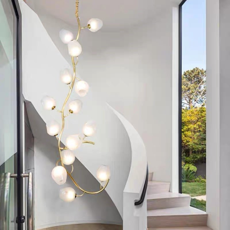 Artistic Glass Lampshade Chandelier with Branches Design for High Ceilings - Zelno Lighting