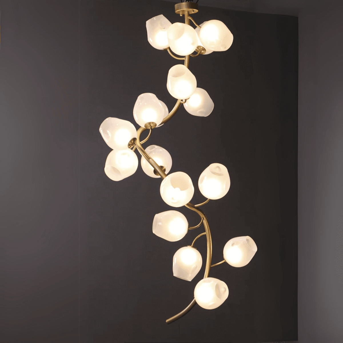 Artistic Glass Lampshade Chandelier with Branches Design for High Ceilings - Zelno Lighting