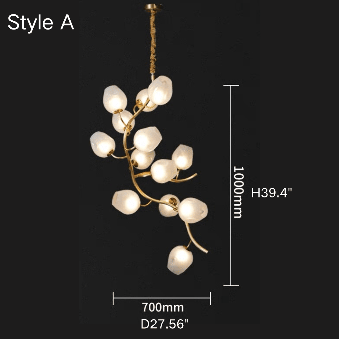 Artistic Glass Lampshade Chandelier with Branches Design for High Ceilings - Zelno Lighting
