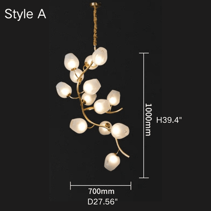 Artistic Glass Lampshade Chandelier with Branches Design for High Ceilings - Zelno Lighting